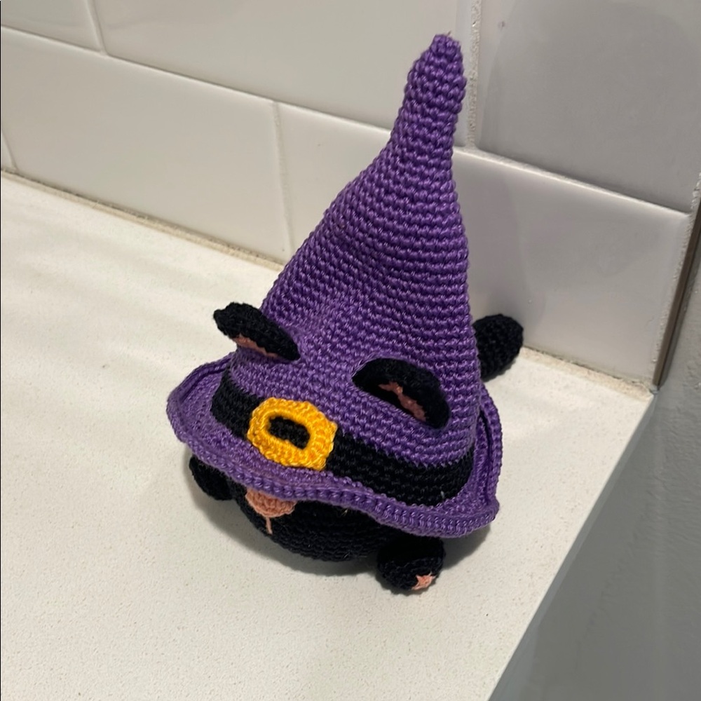 Handcrafted Cat Gmone with Witch Hat Halloween Holiday Decor Amigurui Crochet - Picture 3 of 12